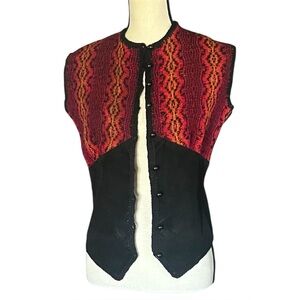Vintage Boho Hand knit and Suede Crochet trim button front Vest. SZ.M.